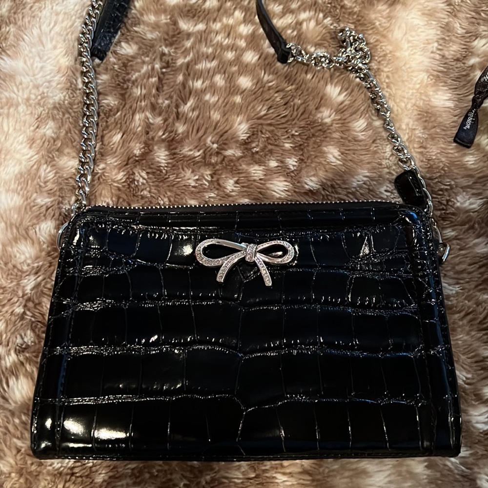 NWT Brighton Black Beau Geste Pouch with 22” long chain/leather strap